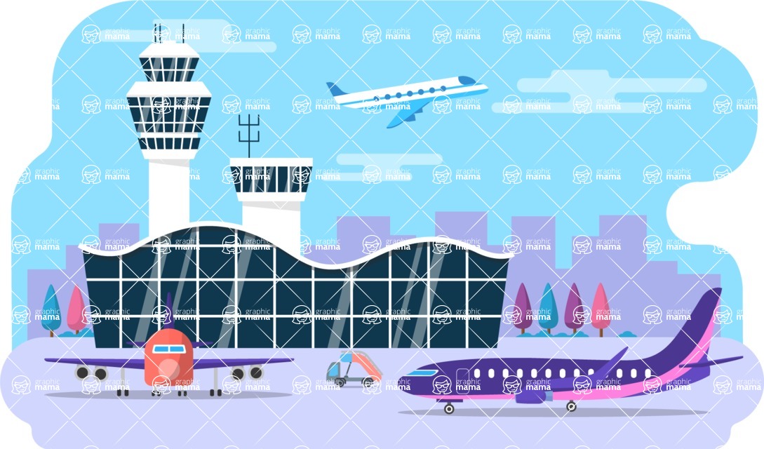 Vector Landscape Mega Bundle - Colorful Airport Building Vector Background Illustration